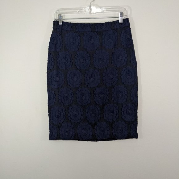 NWT Ann Taylor Clip Jacquard Skirt Blue Lined Floral size 2 - Picture 1 of 8